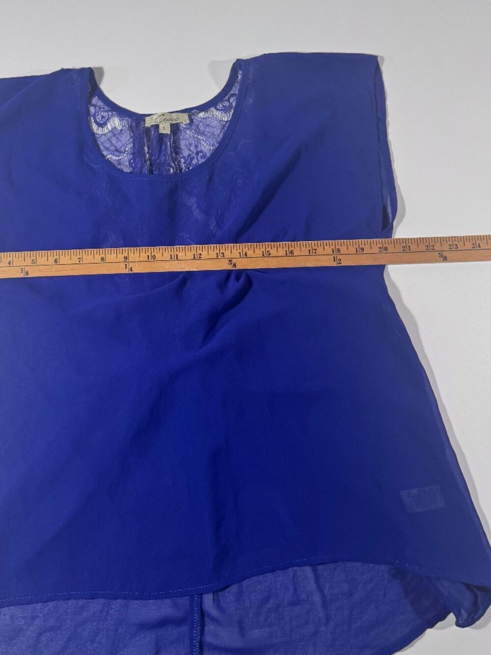 Cache Cobalt Blue Sheer Lace Blouse Size Large Y2K Party Top - Picture 5 of 11